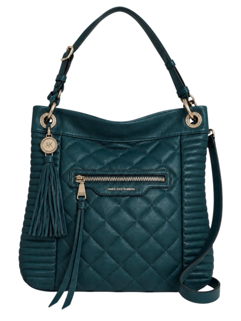 Aimee Kestenberg Serena Teal Leather Quilted Convertible Crossbody Hobo Bag